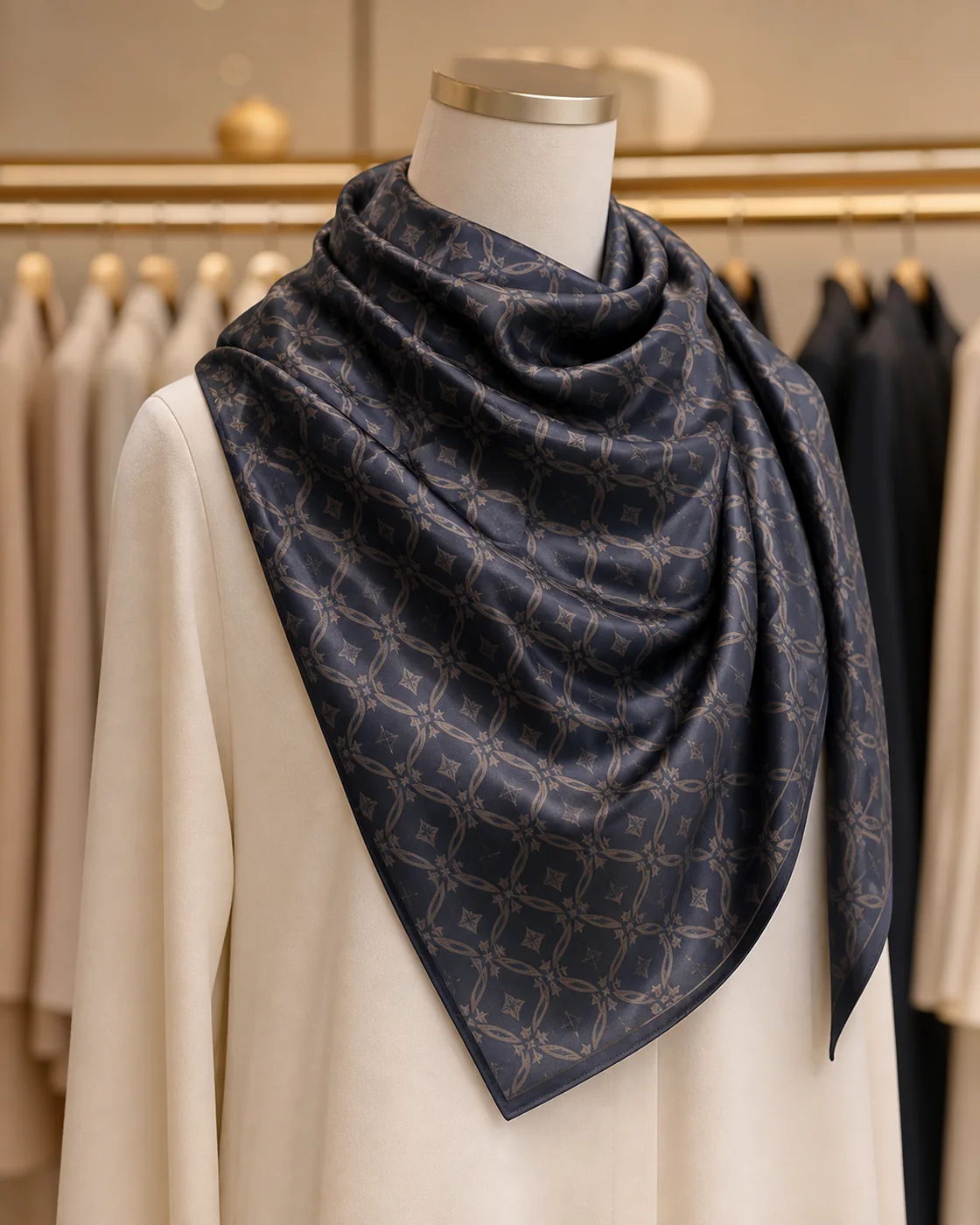 Hijab en soie monogramme NS-S007
